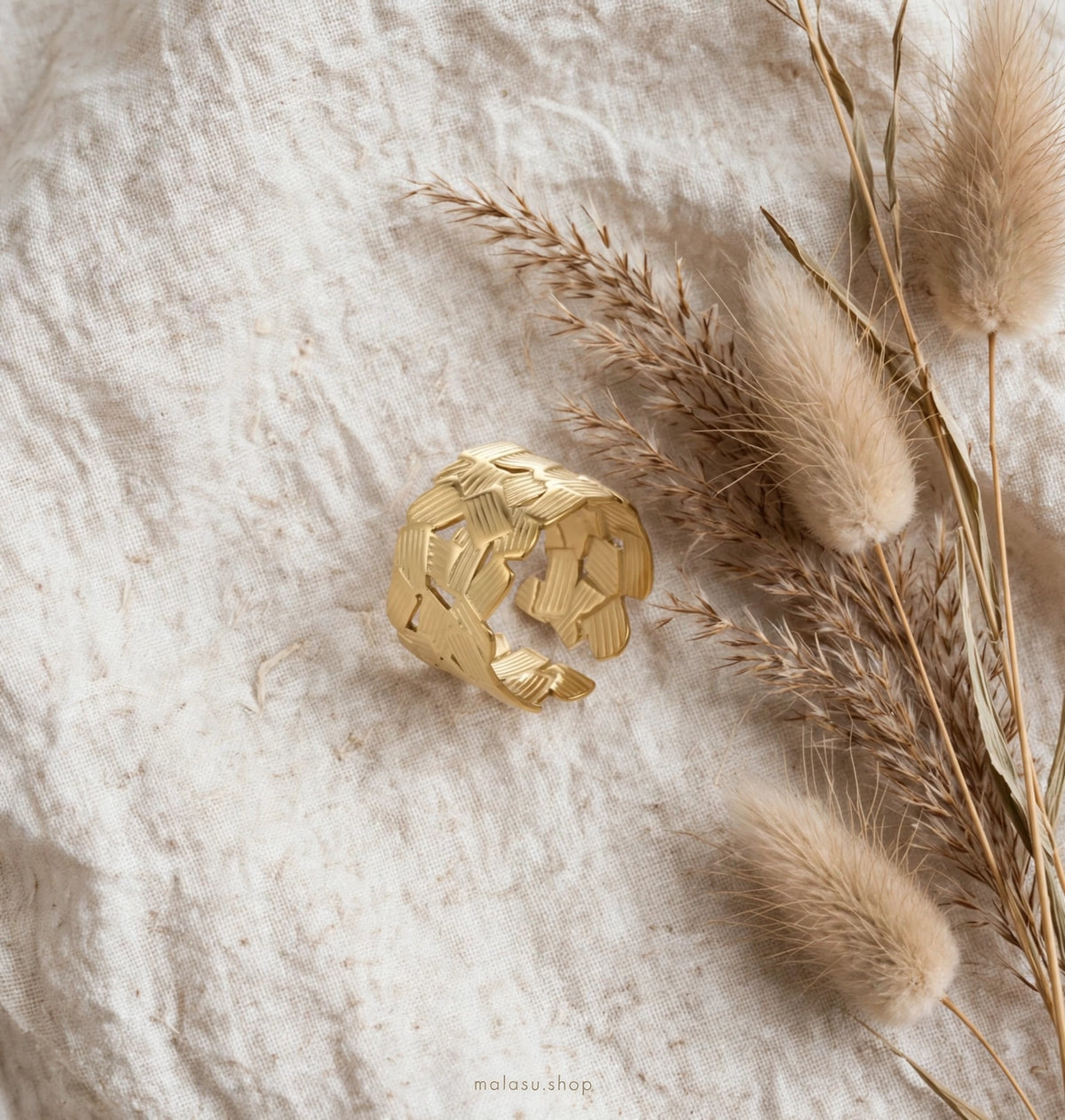 Breiter Flecht-Ring | Boho Silberring verstellbar | Edelstahl goldfarbend