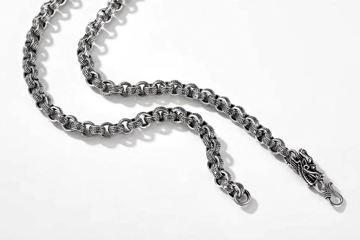 Dreagon Mäander Kette für Herren- Versace LOOk - massiv, Silber