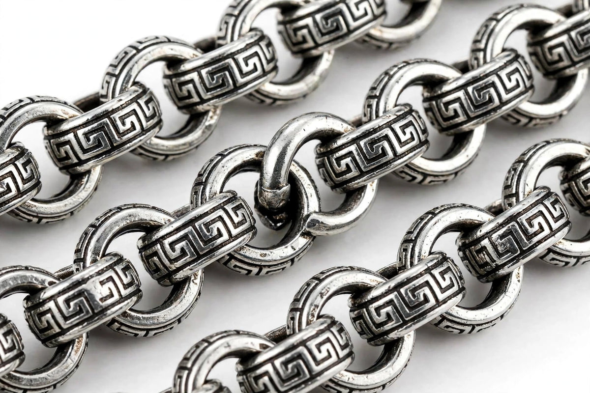Dreagon Mäander Kette für Herren- Versace LOOk - massiv, Silber
