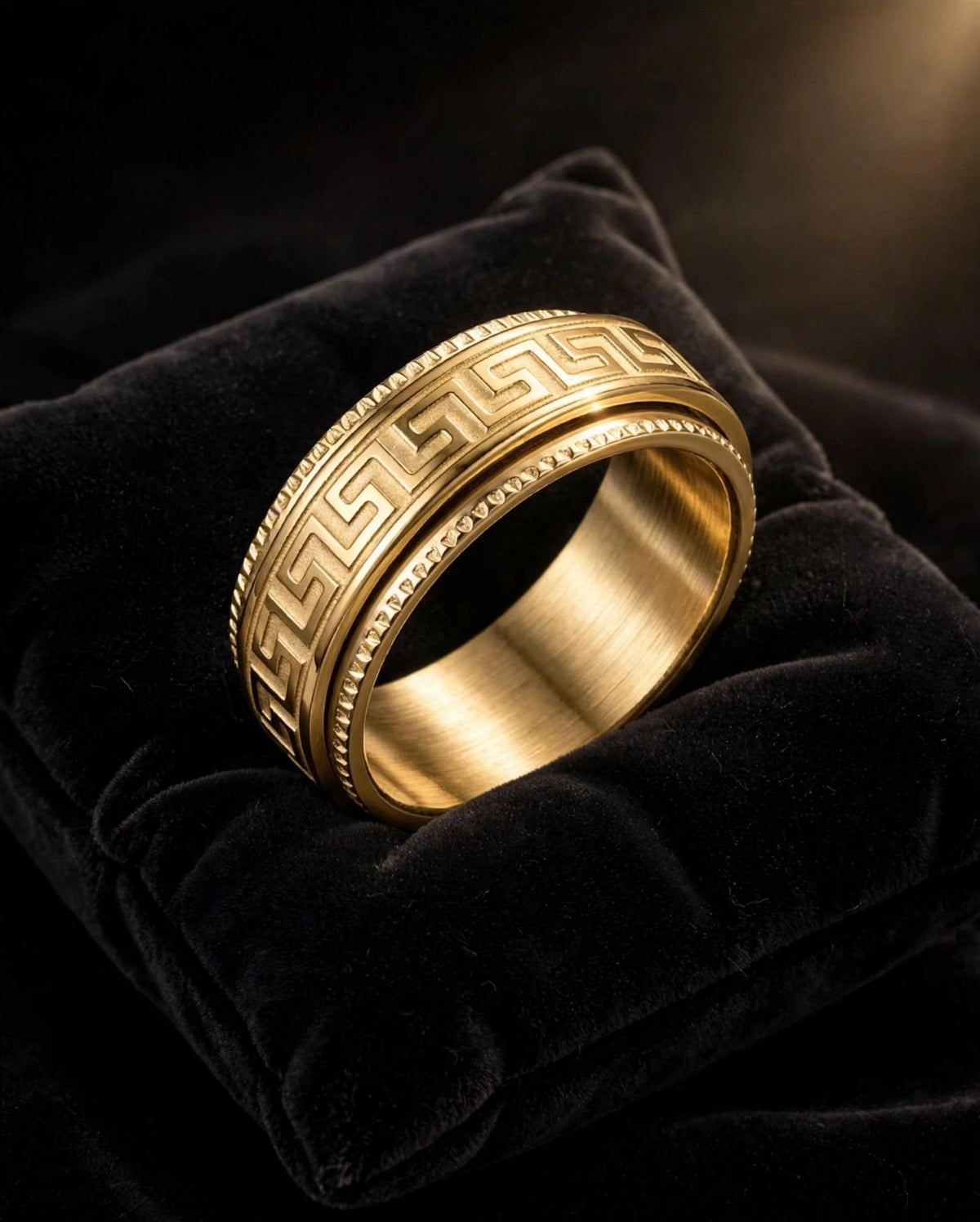 AURELIUS - der Meander-Ring im "Versace" Look aus Titan, Schwarz, Silber Gold, Herrenschmuck