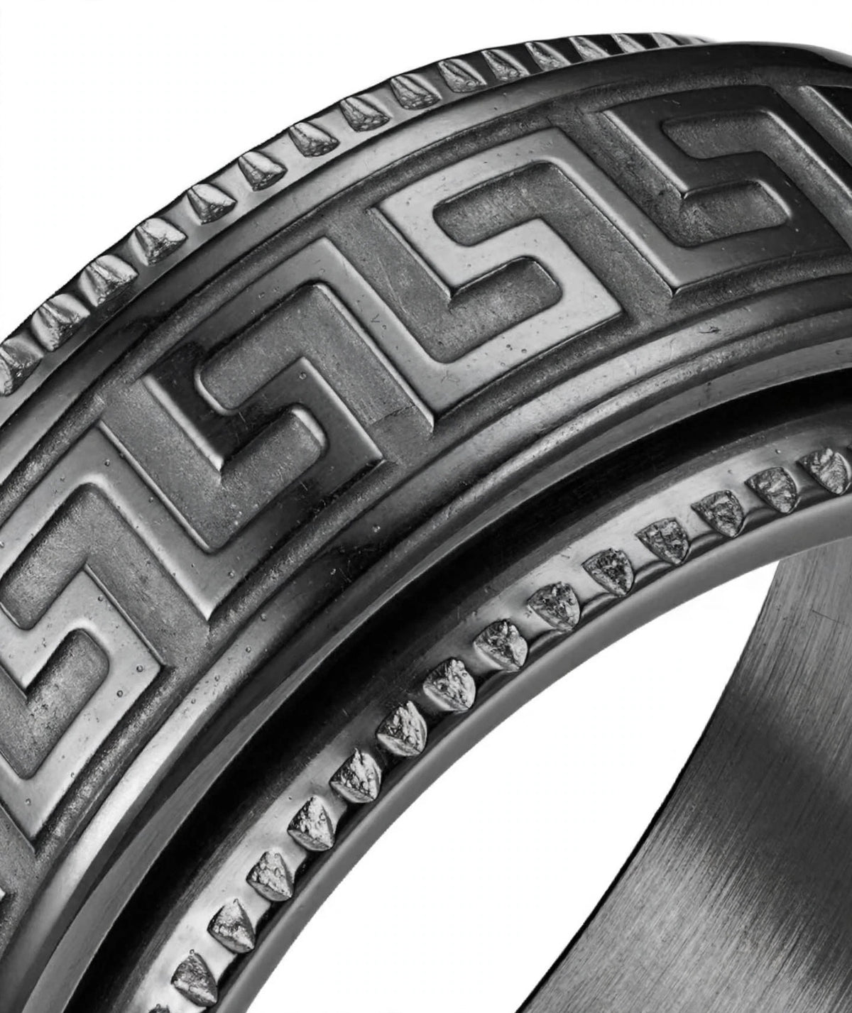 AURELIUS - der Meander-Ring im "Versace" Look aus Titan, Schwarz, Silber Gold, Herrenschmuck