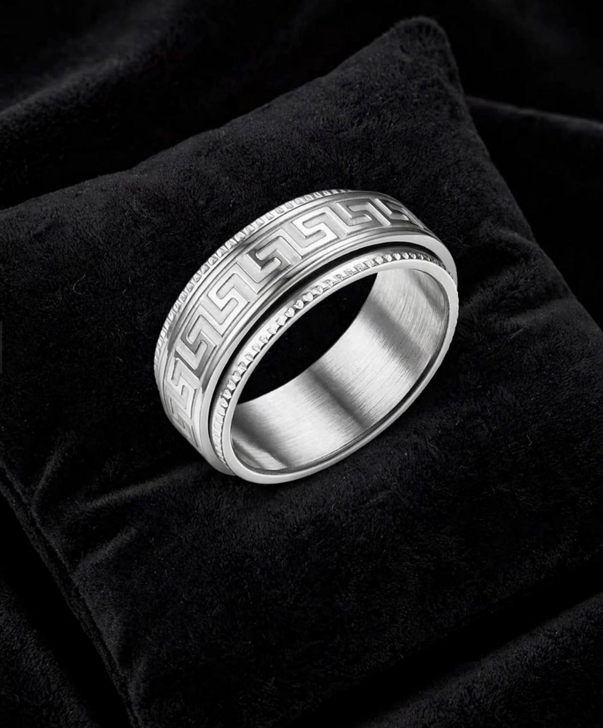 AURELIUS - der Meander-Ring im "Versace" Look aus Titan, Schwarz, Silber Gold, Herrenschmuck