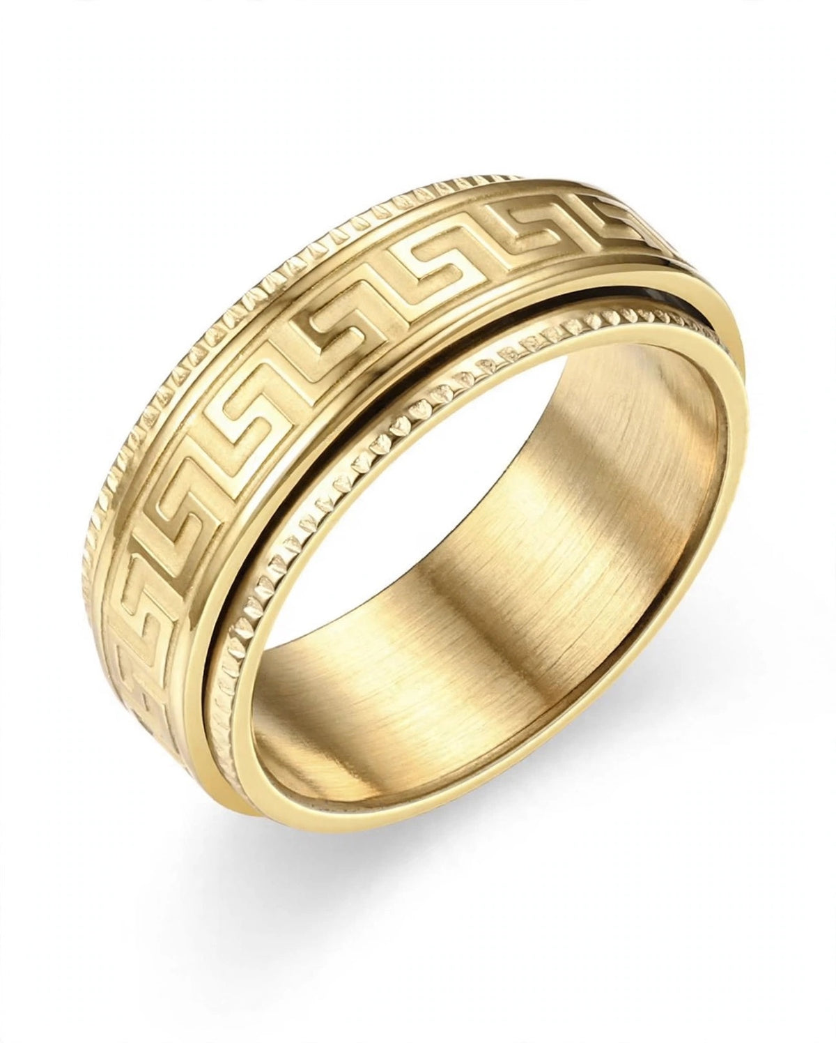 AURELIUS - der Meander-Ring im "Versace" Look aus Titan, Schwarz, Silber Gold, Herrenschmuck