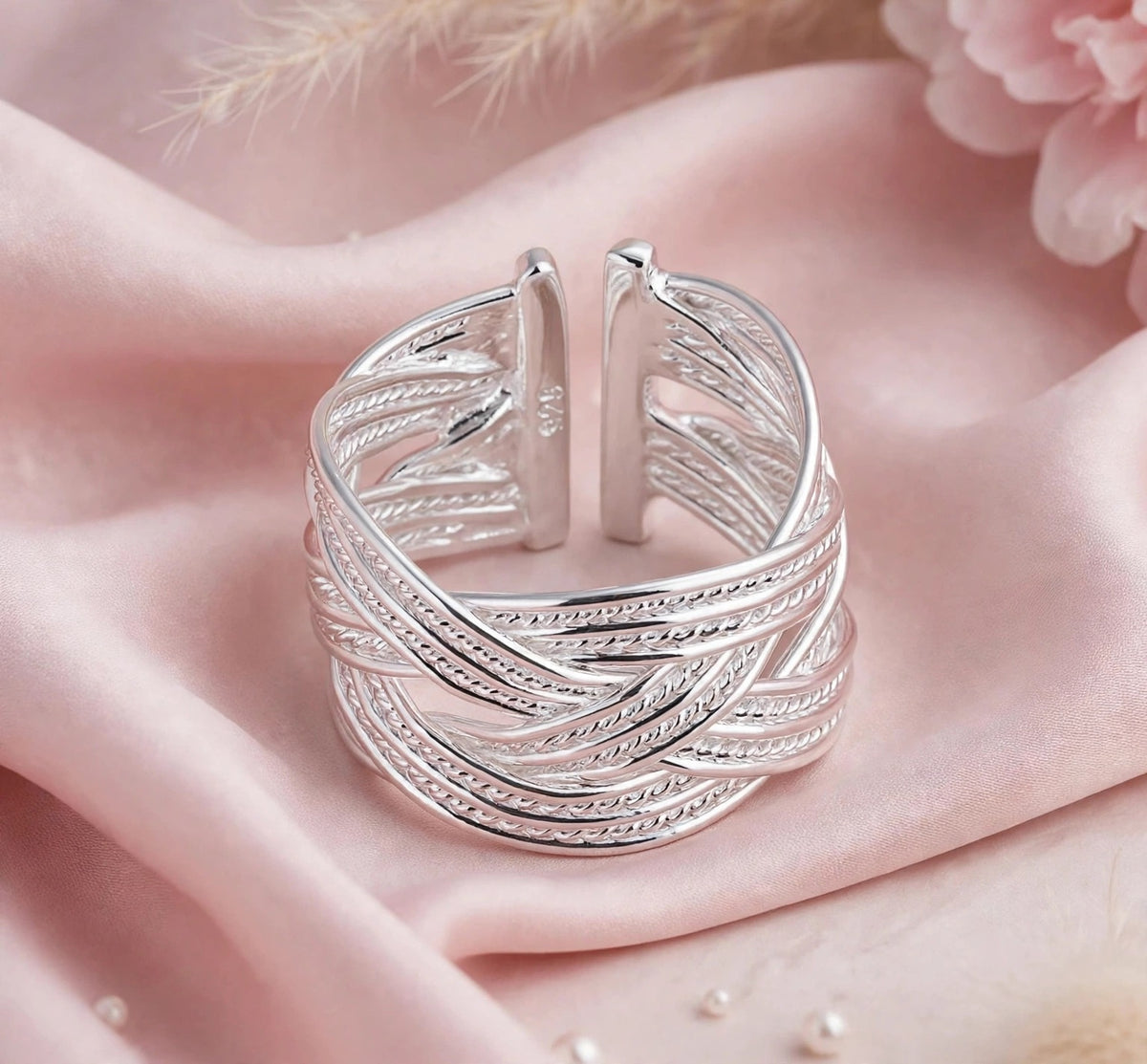 Infinity Weave- Silber Ring , 925 Sterling Silber Gewebte Netzwerk-Ring