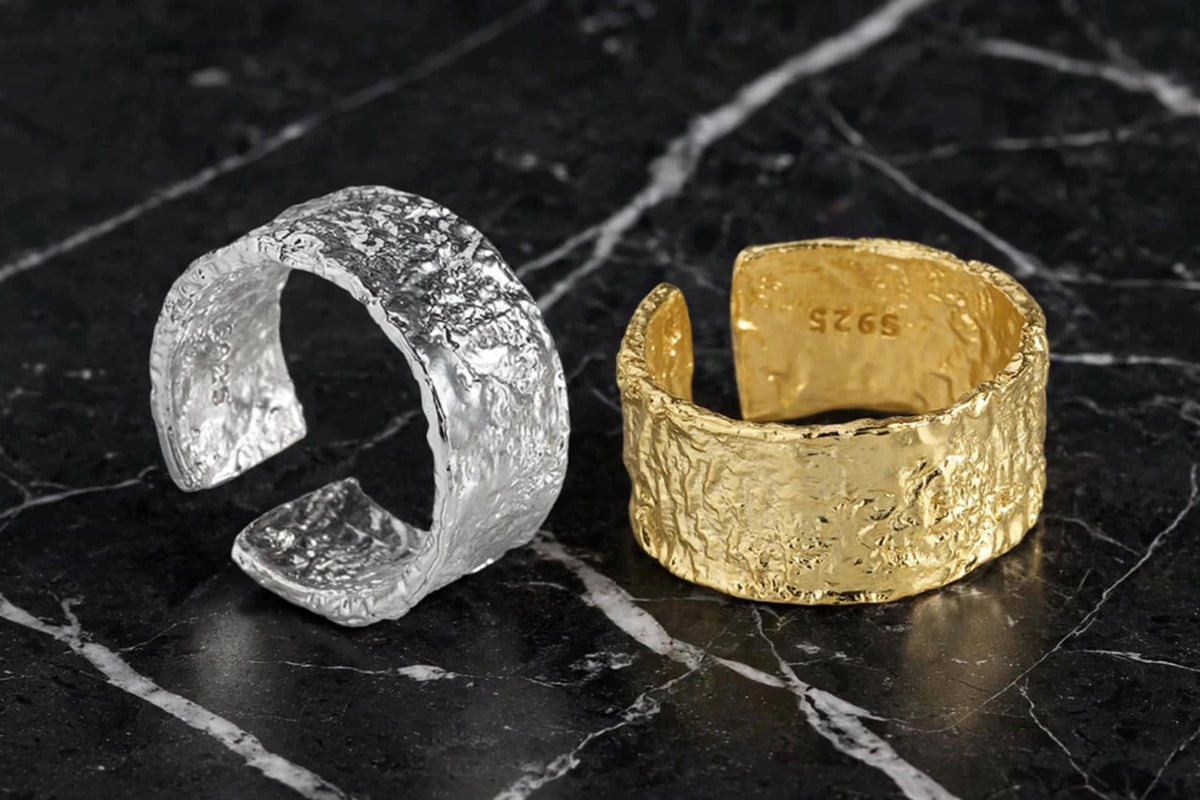 Ocean Ripple - Breiter -Ring , 925 Silber, in Silber und Goldlook, Größenvariabel