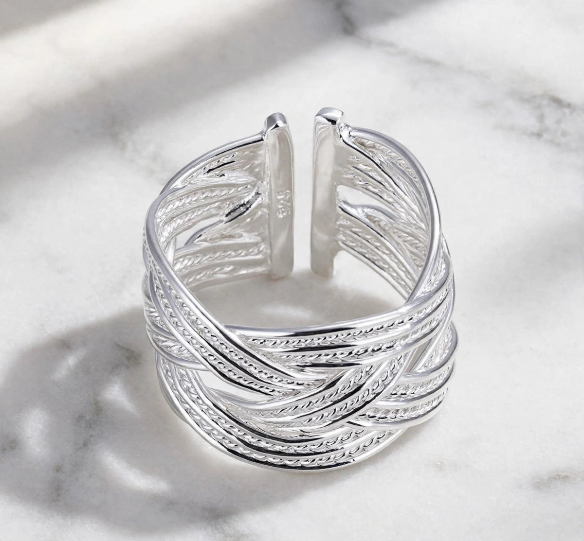 Infinity Weave- Silber Ring , 925 Sterling Silber Gewebte Netzwerk-Ring