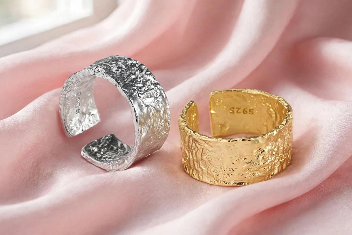 Ocean Ripple - Breiter -Ring , 925 Silber, in Silber und Goldlook, Größenvariabel