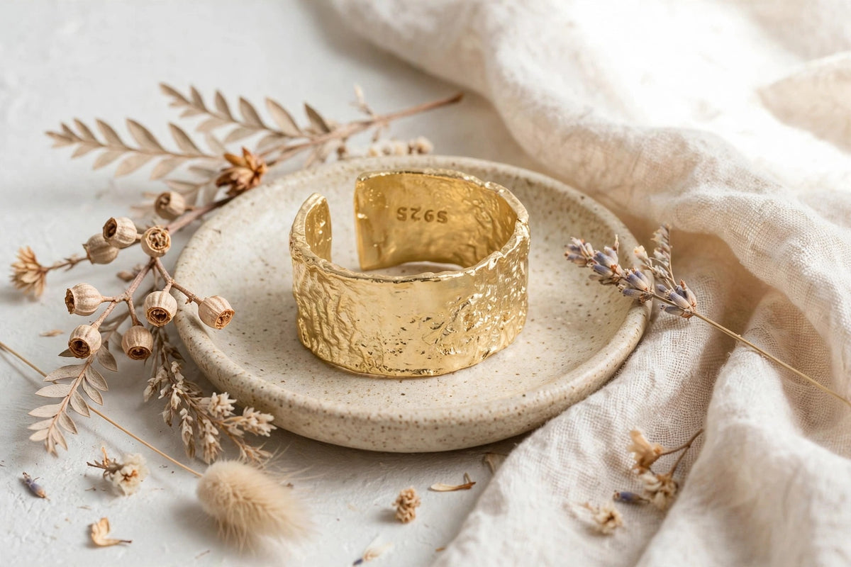 Ocean Ripple - Breiter -Ring , 925 Silber, in Silber und Goldlook, Größenvariabel