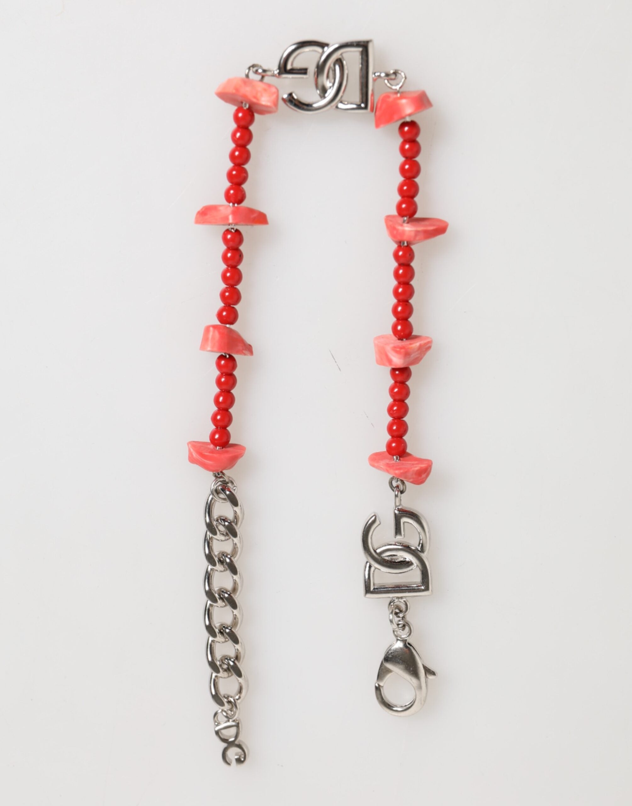 Silver Tone Brass Beaded Resin DG Logo Chain Men Bracelet, Dolce & Gabbana