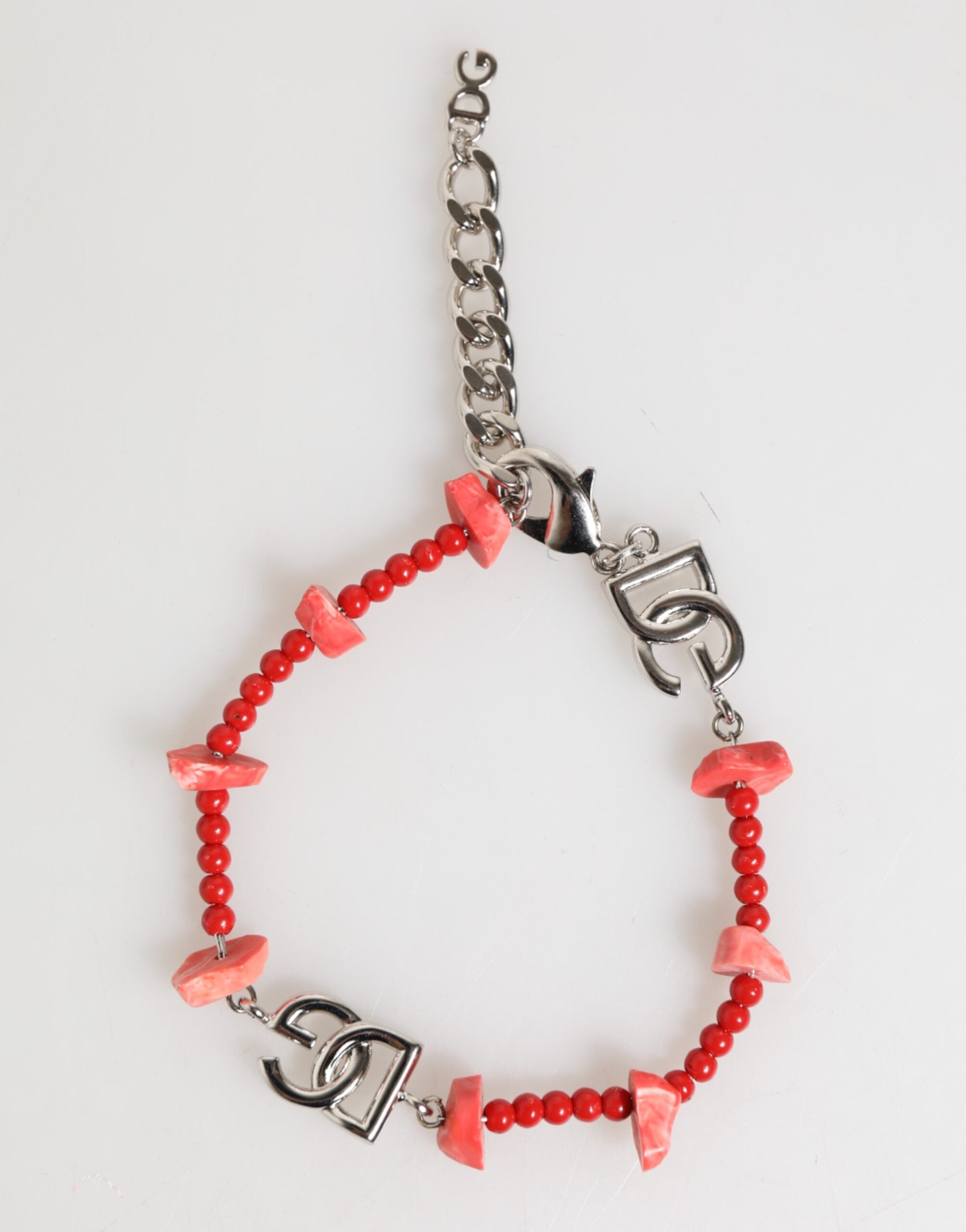 Silver Tone Brass Beaded Resin DG Logo Chain Men Bracelet, Dolce & Gabbana