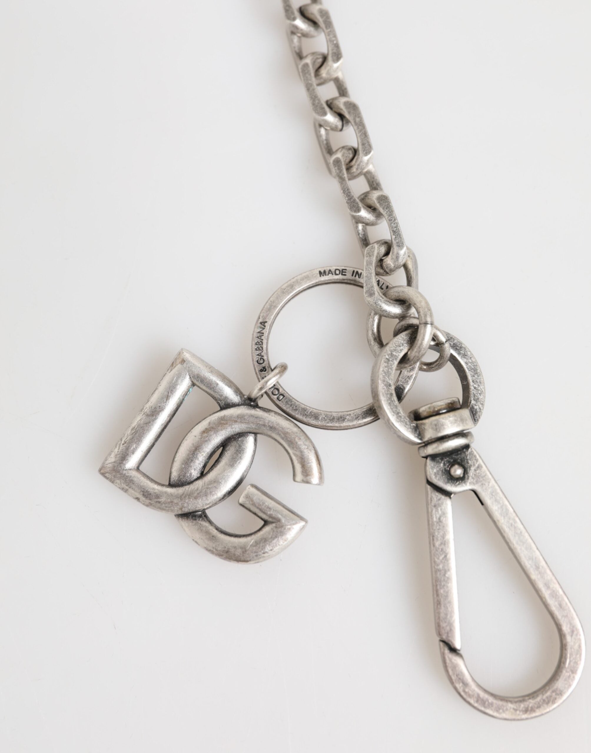 Silver Tone Brass DG Logo Detailing Chain Men Necklace, Dolce & Gabbana