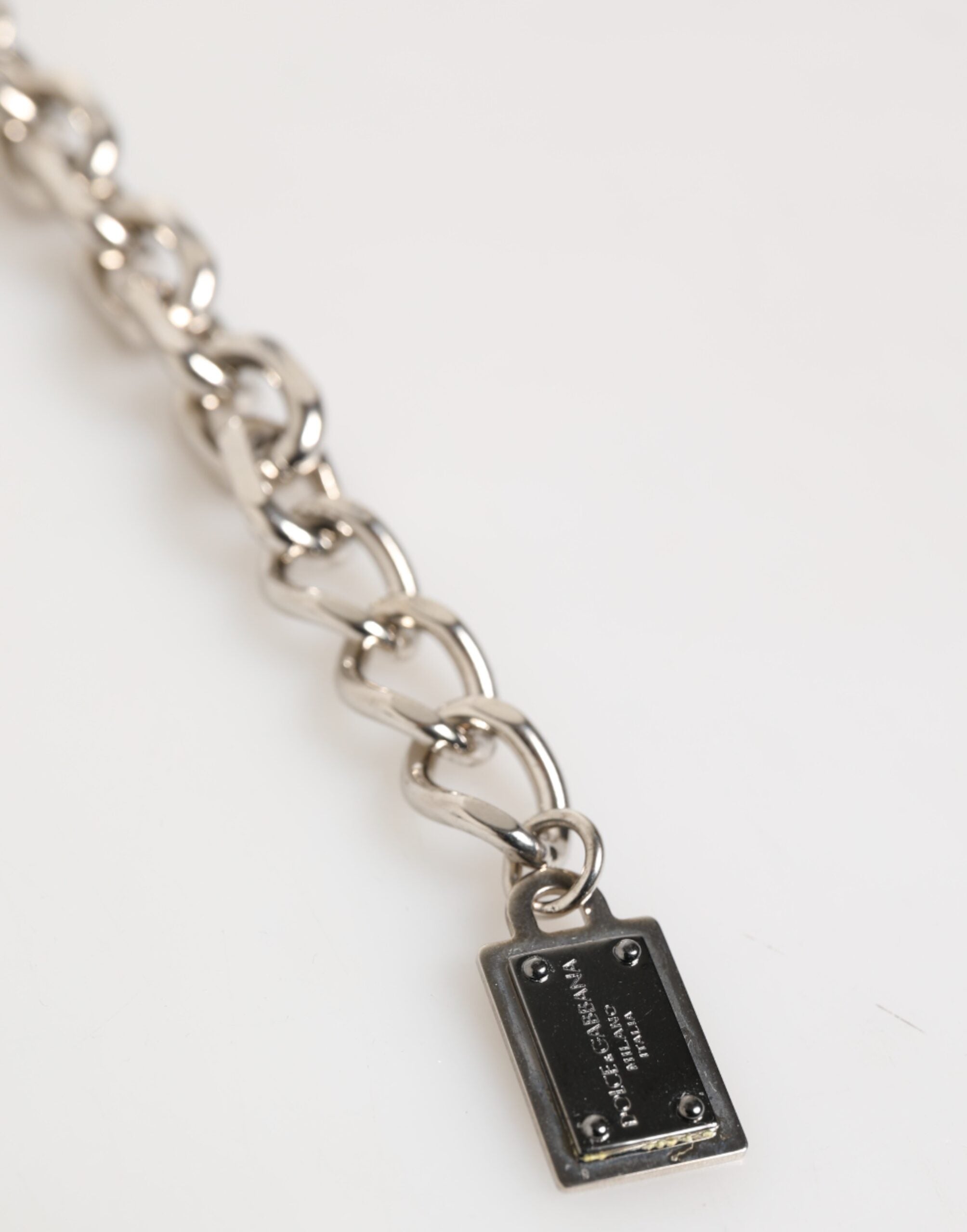 Silver Chain Brass Beaded Lobster Clasp Logo Men Bracelet, Dolce & Gabbana