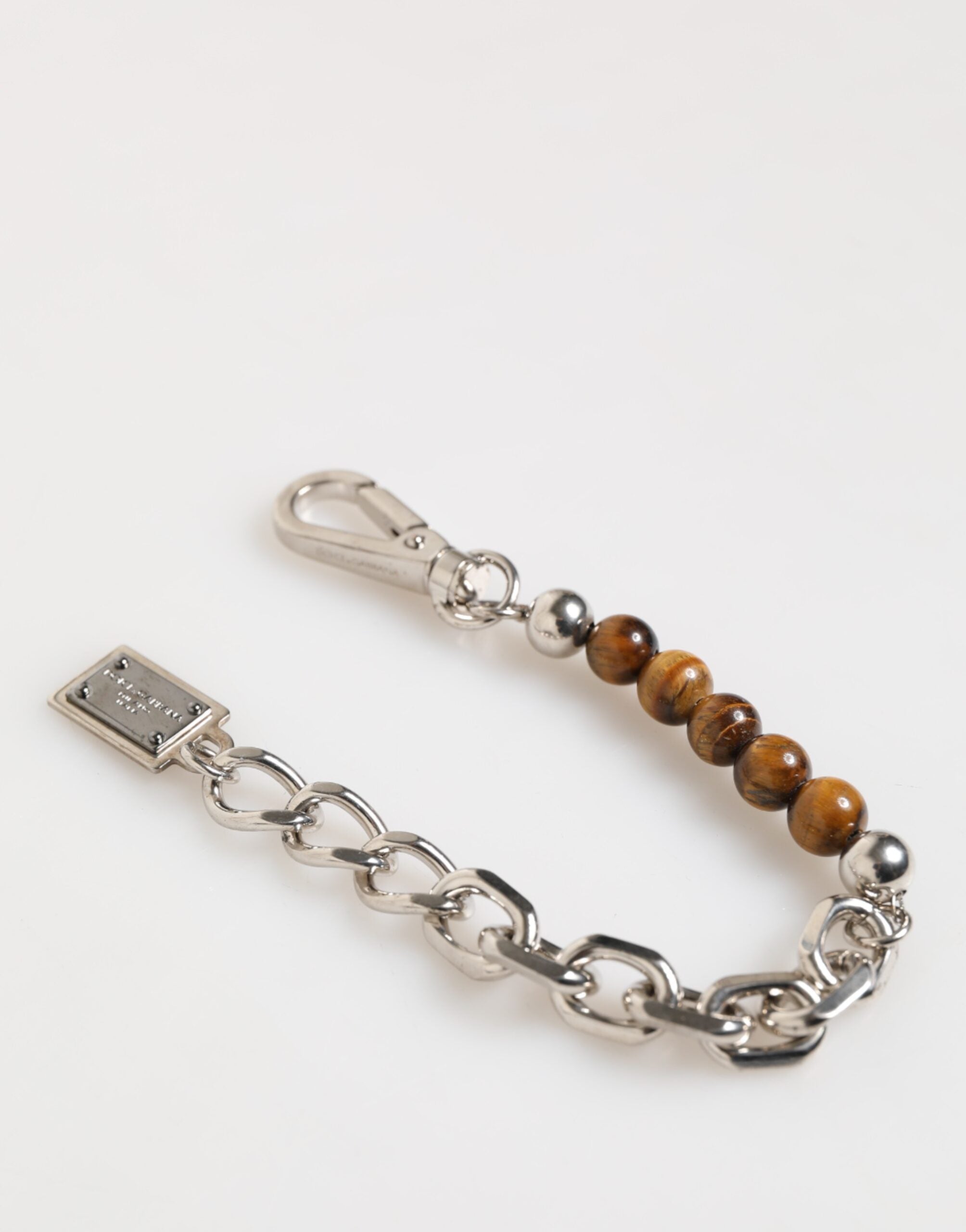 Silver Chain Brass Beaded Lobster Clasp Logo Men Bracelet, Dolce & Gabbana