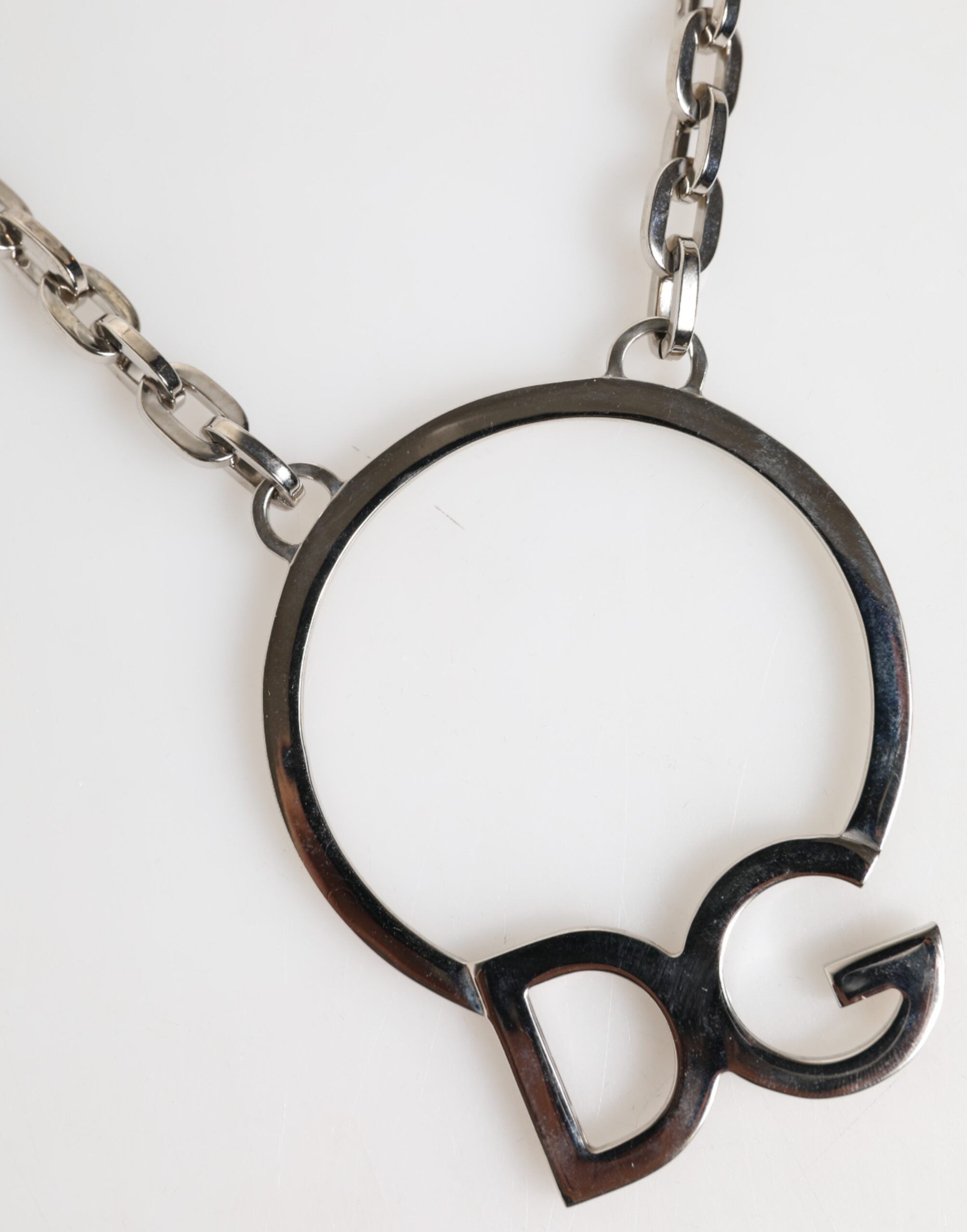 Silver Tone Brass Chain DG Logo Pendant Men Necklace, Dolce & Gabbana