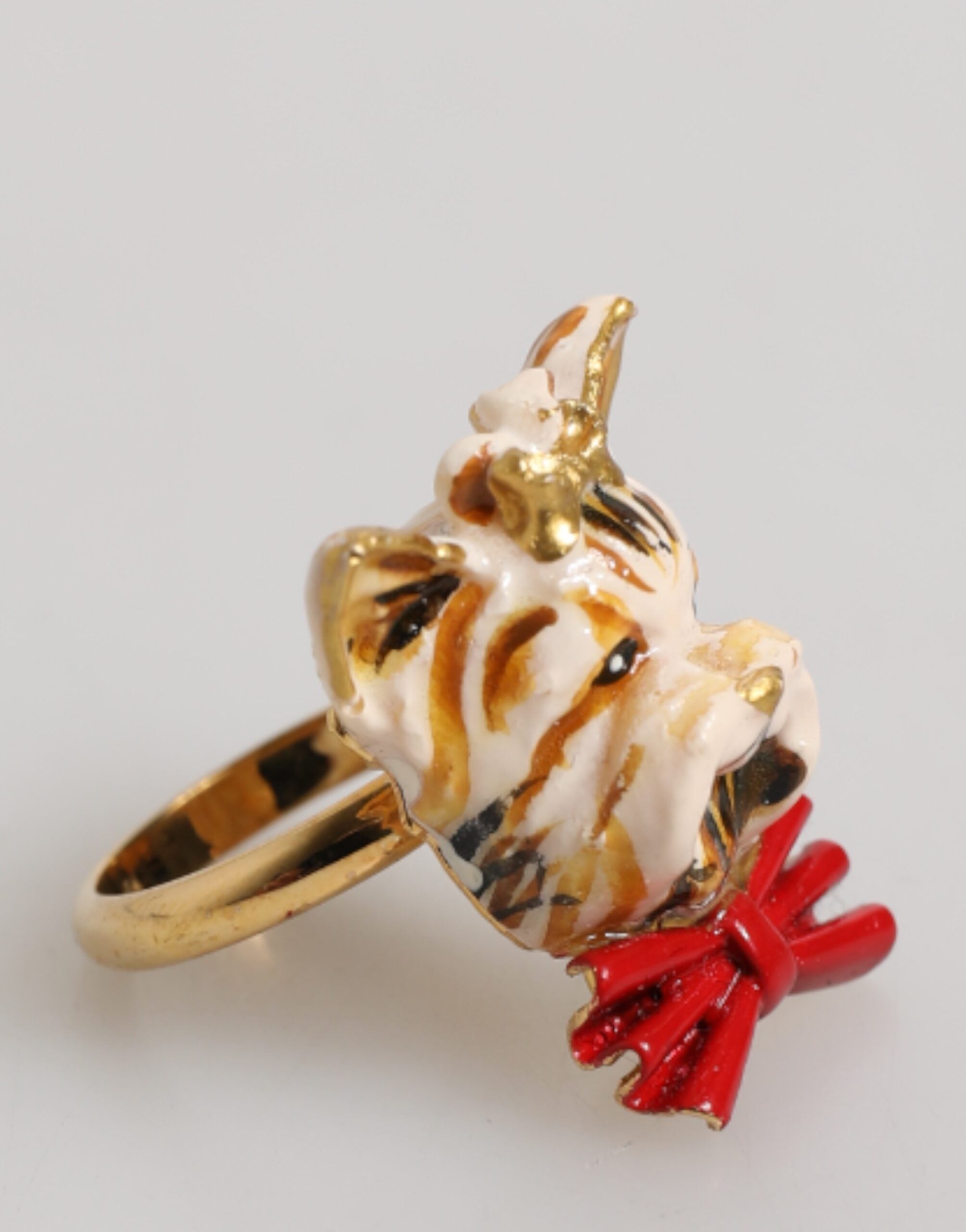 Gold Brass Resin Beige Dog Pet Accessory Ring, Fingerring