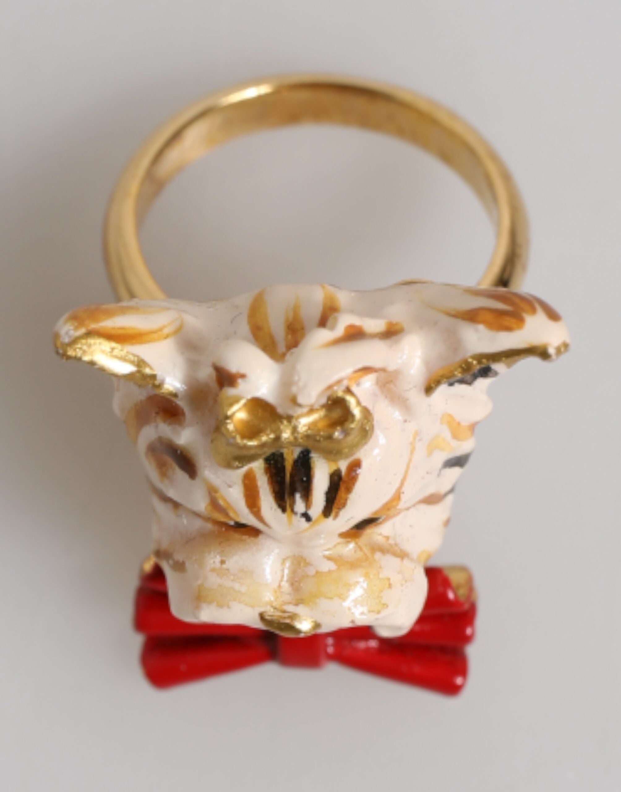 Gold Brass Resin Beige Dog Pet Accessory Ring, Fingerring