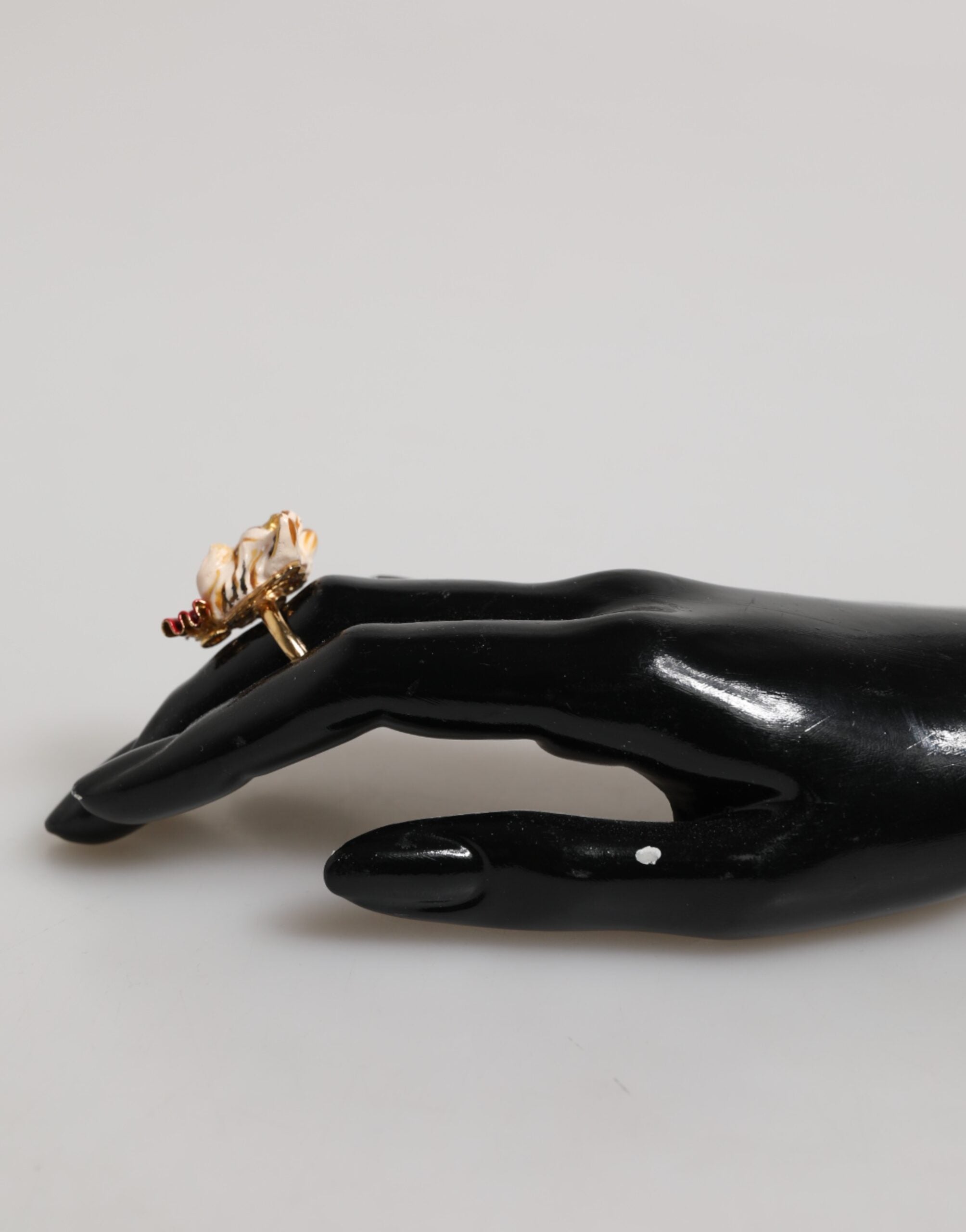 Gold Brass Resin Beige Dog Pet Accessory Ring, Fingerring