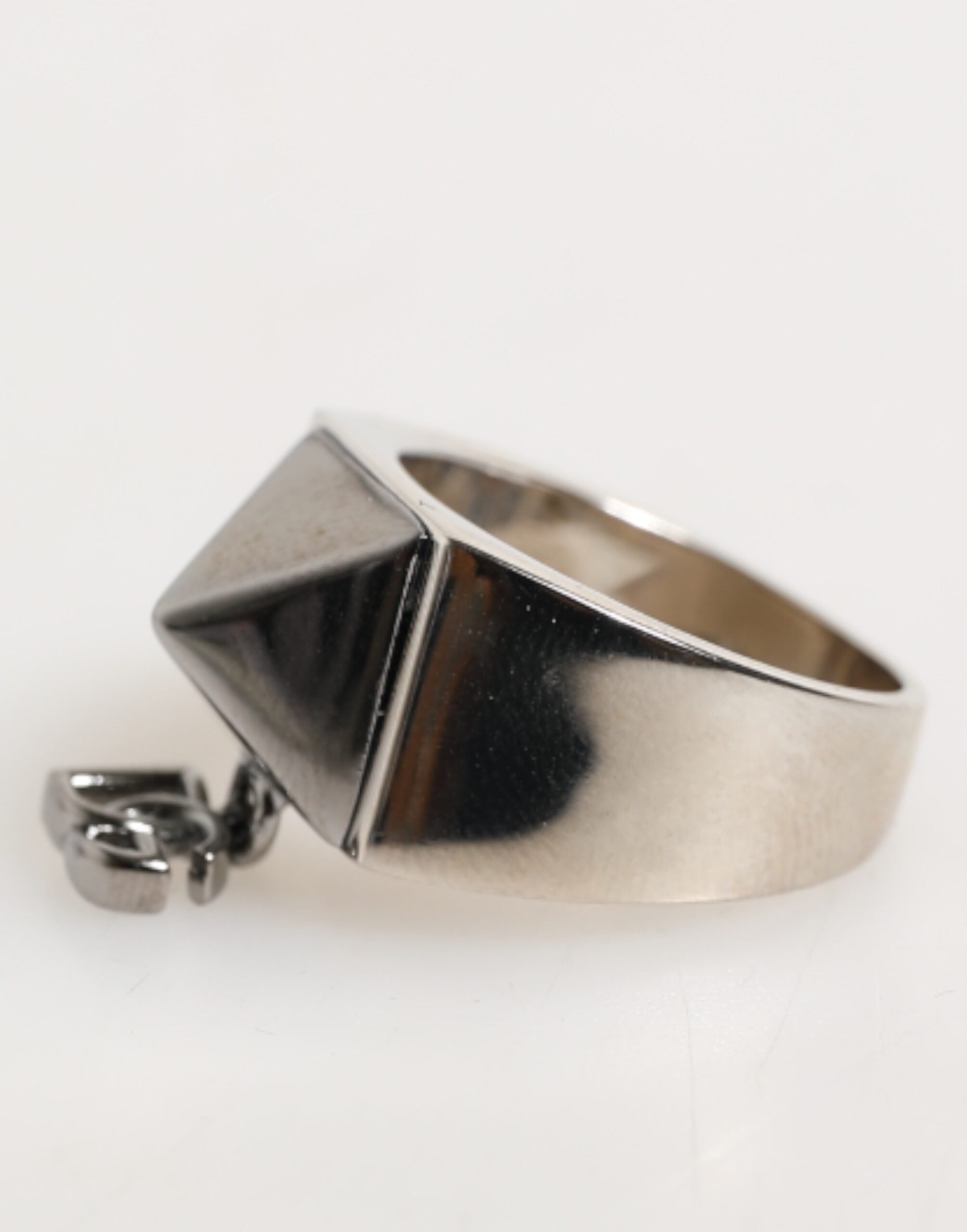 Silver Tone Pyramid DG Logo Real Brass Ring, Fingerring, Dolce & Gabbana
