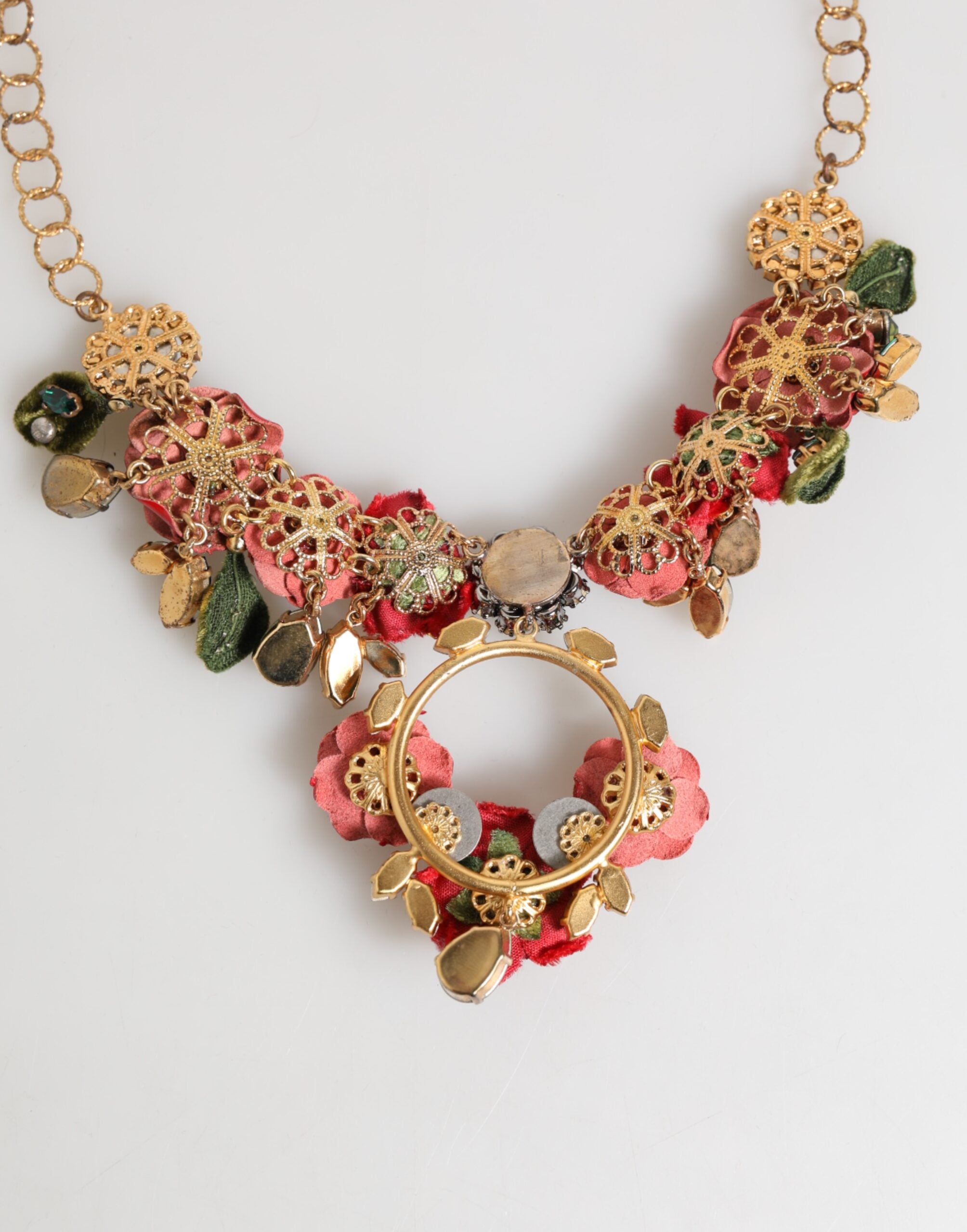 Red Rose Floral Crystal Embellished Statement Jewelry Necklace, Dolce & Gabbana