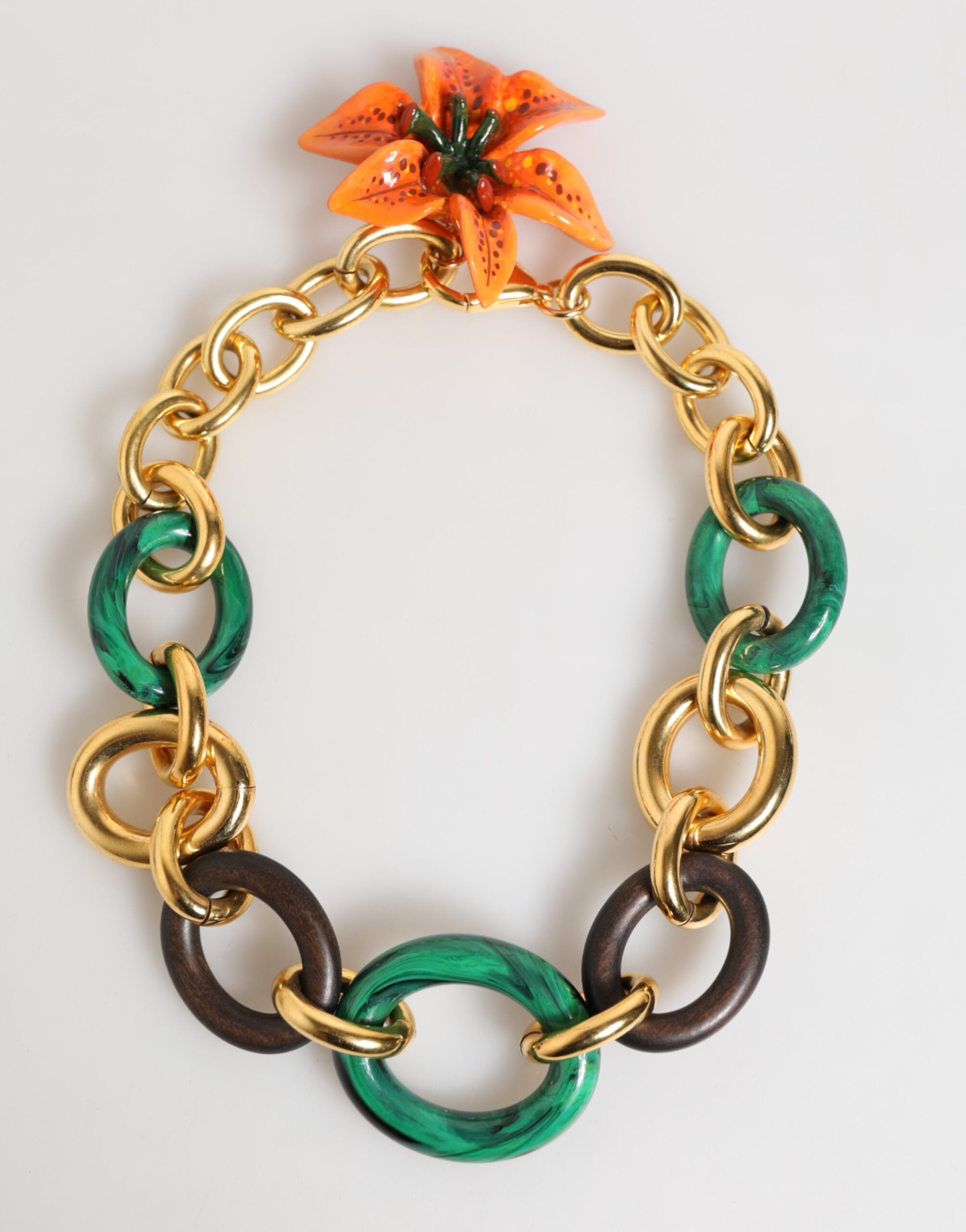 Multicolor Gold Brass Tiger Lily Floral Chai Necklace, Dolce & Gabbana