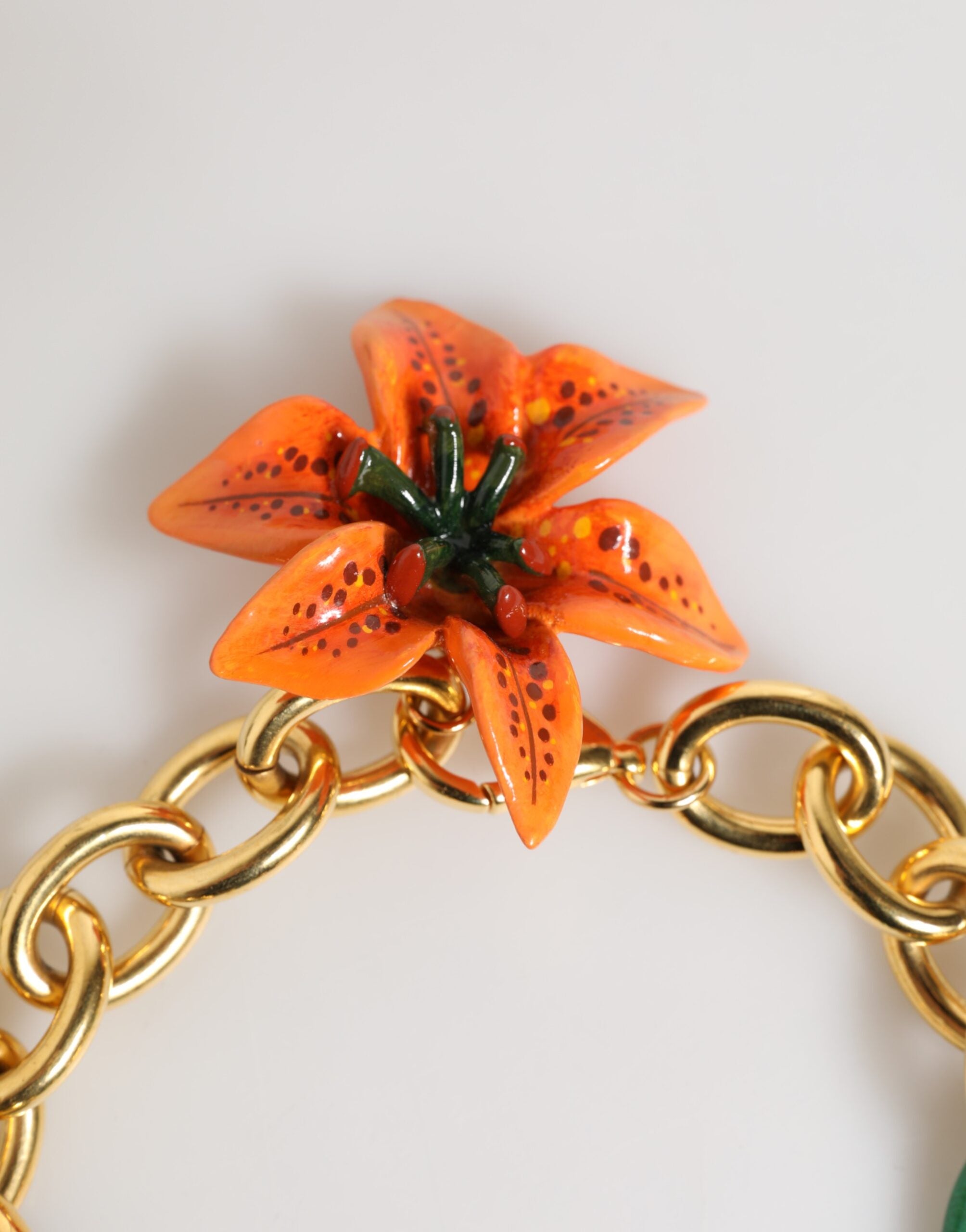 Multicolor Gold Brass Tiger Lily Floral Chai Necklace, Dolce & Gabbana