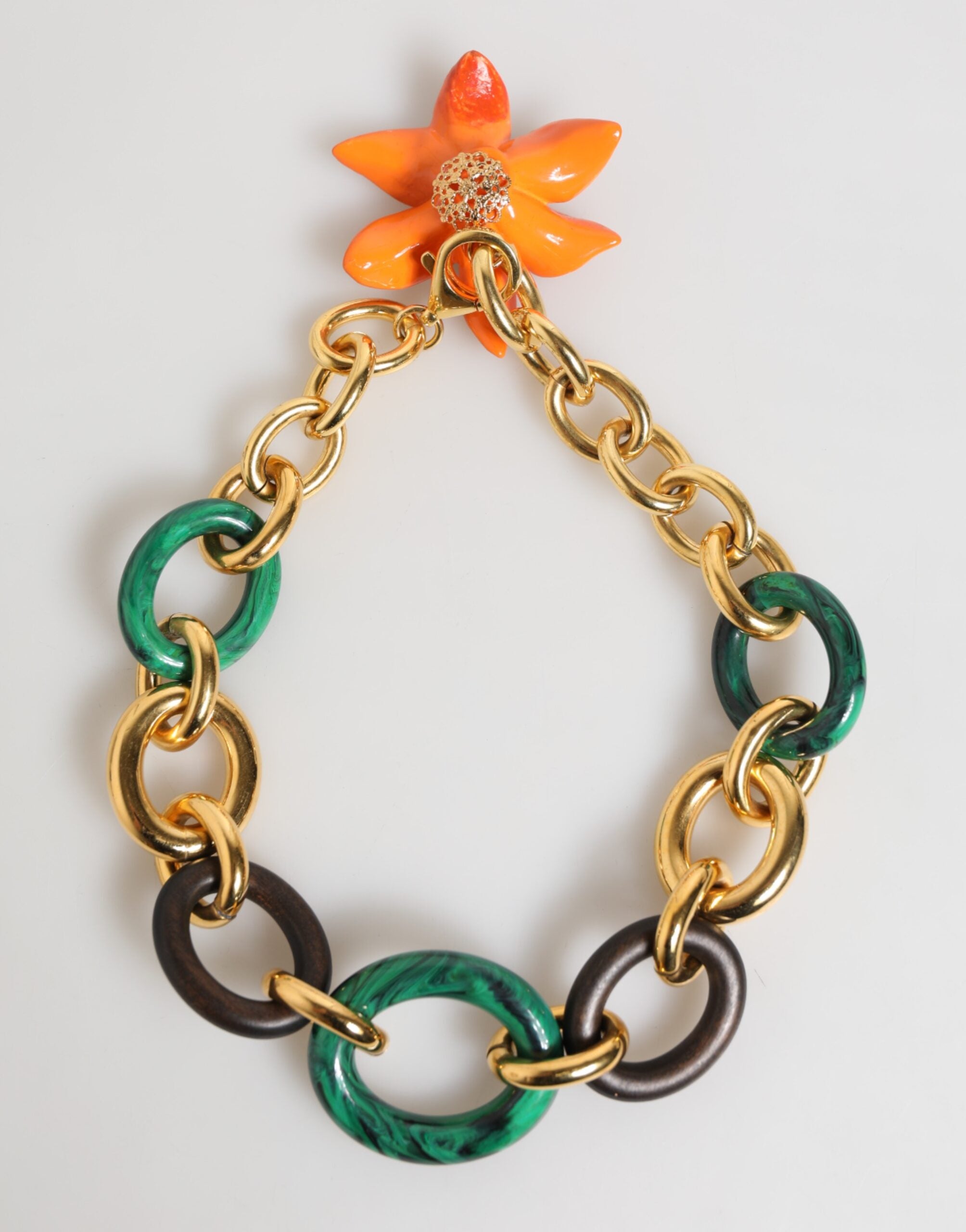 Multicolor Gold Brass Tiger Lily Floral Chai Necklace, Dolce & Gabbana