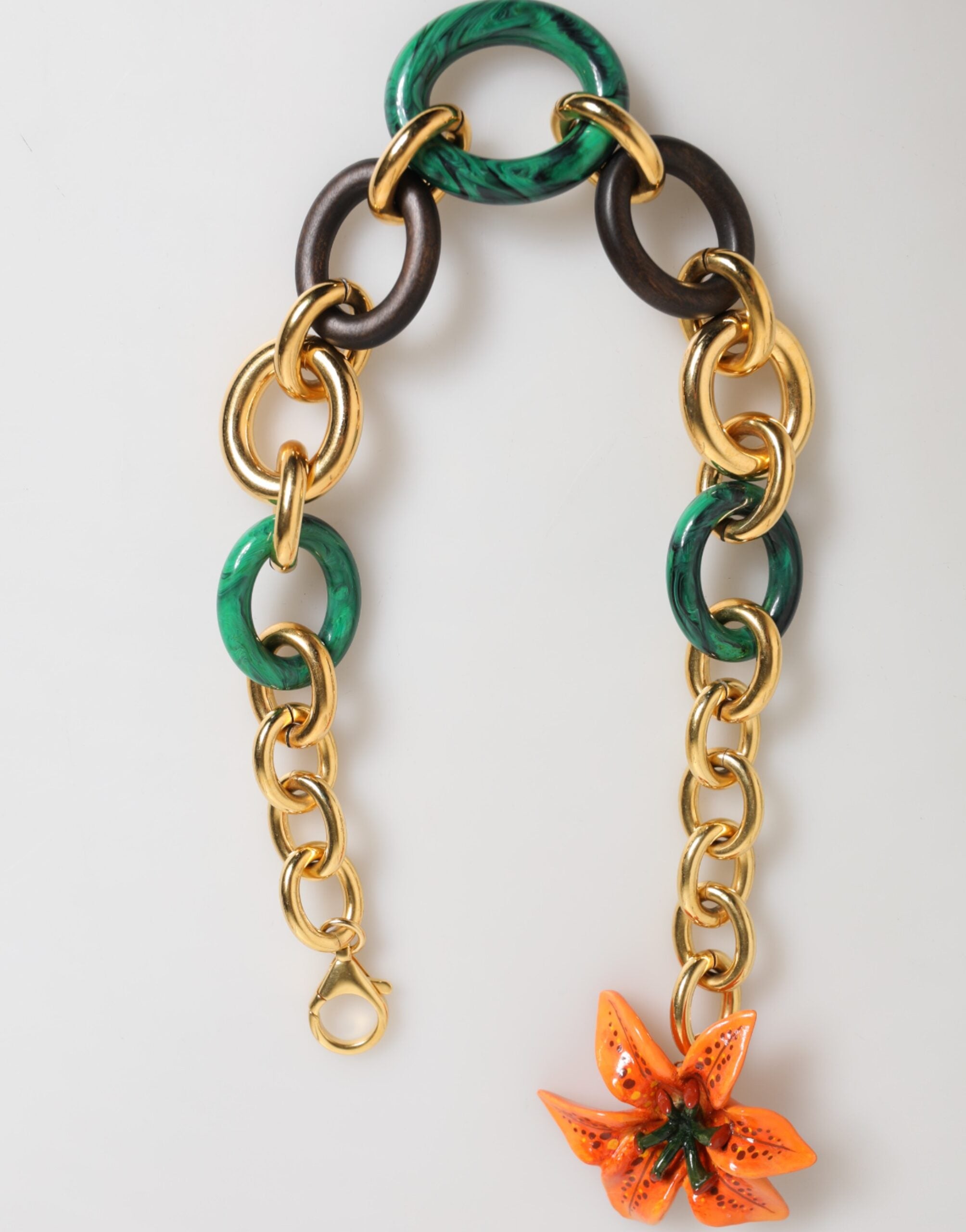 Multicolor Gold Brass Tiger Lily Floral Chai Necklace, Dolce & Gabbana