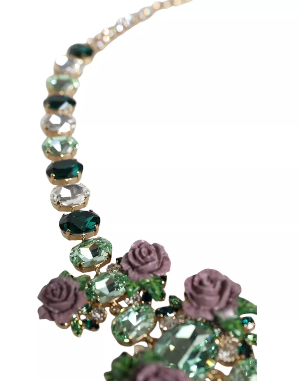 Gold Brass Link Chain Rose Petal Crystal Necklace, Dolce & Gabbana