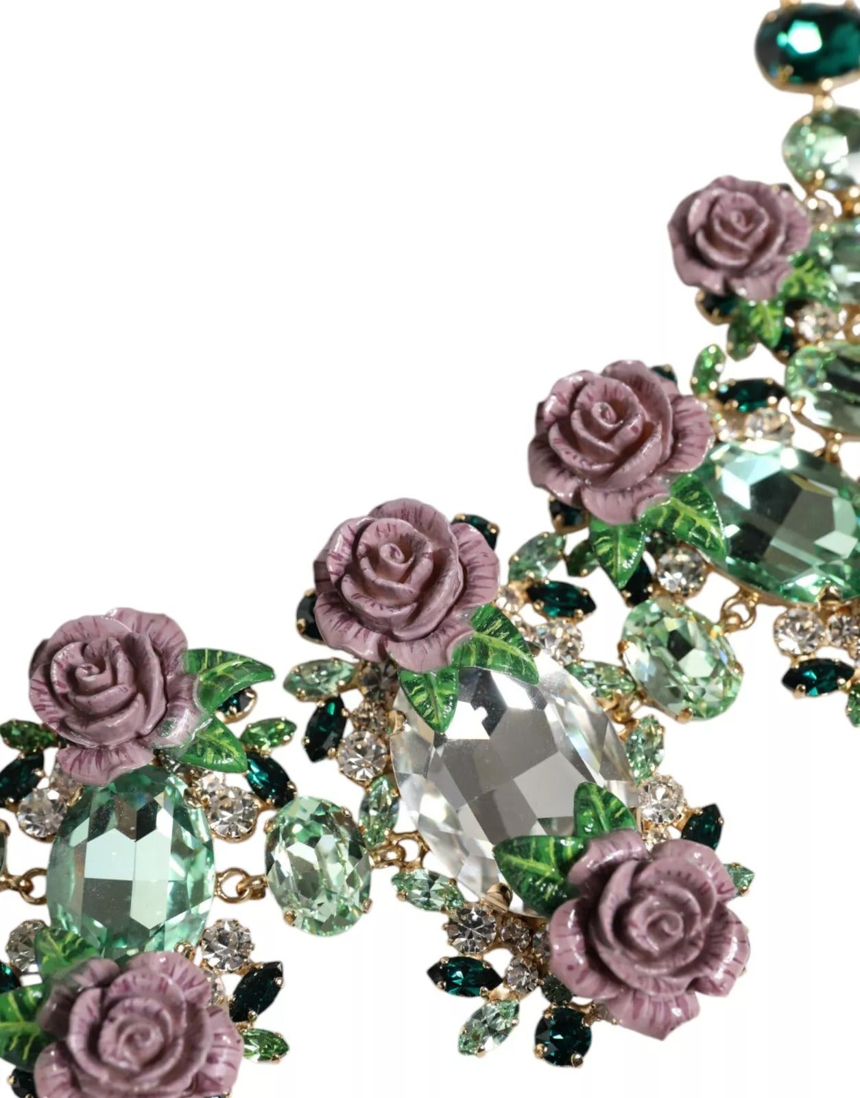 Gold Brass Link Chain Rose Petal Crystal Necklace, Dolce & Gabbana