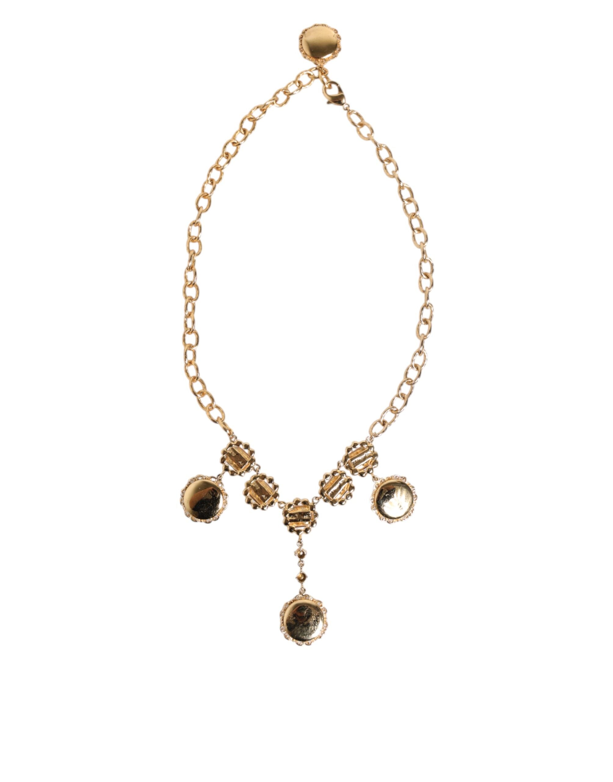 Gold Crystal Clock Pendant Statement Jewelry Necklace, Dolce & Gabbana