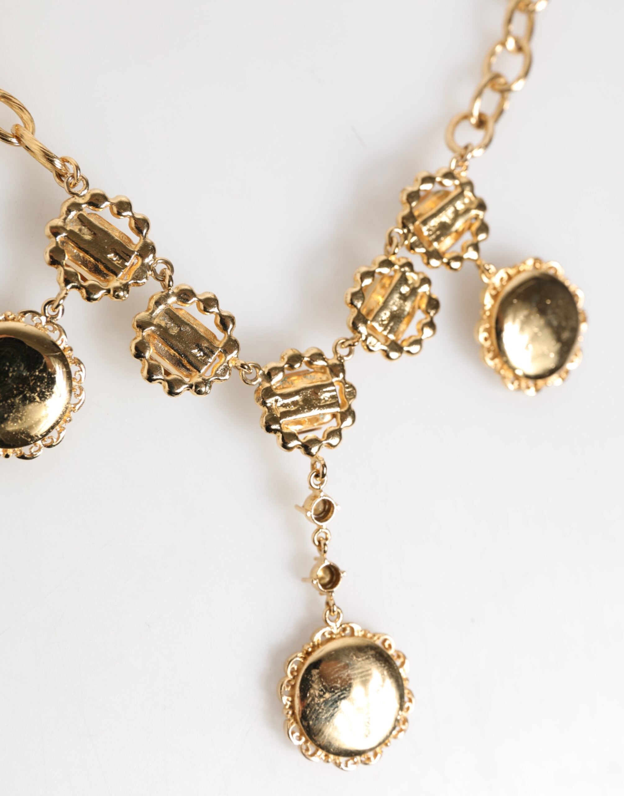 Gold Crystal Clock Pendant Statement Jewelry Necklace, Dolce & Gabbana