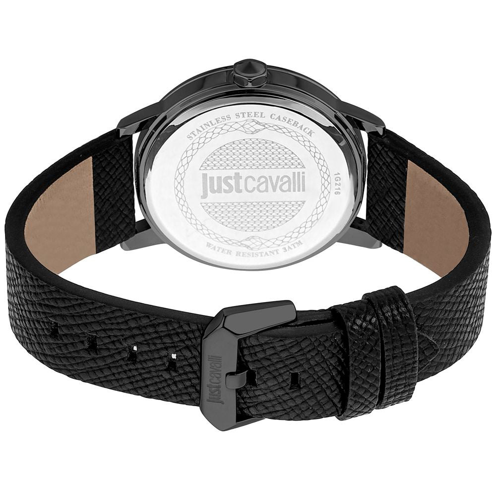 Black Leather Dress Watch, Just Cavalli Herrenuhruhr