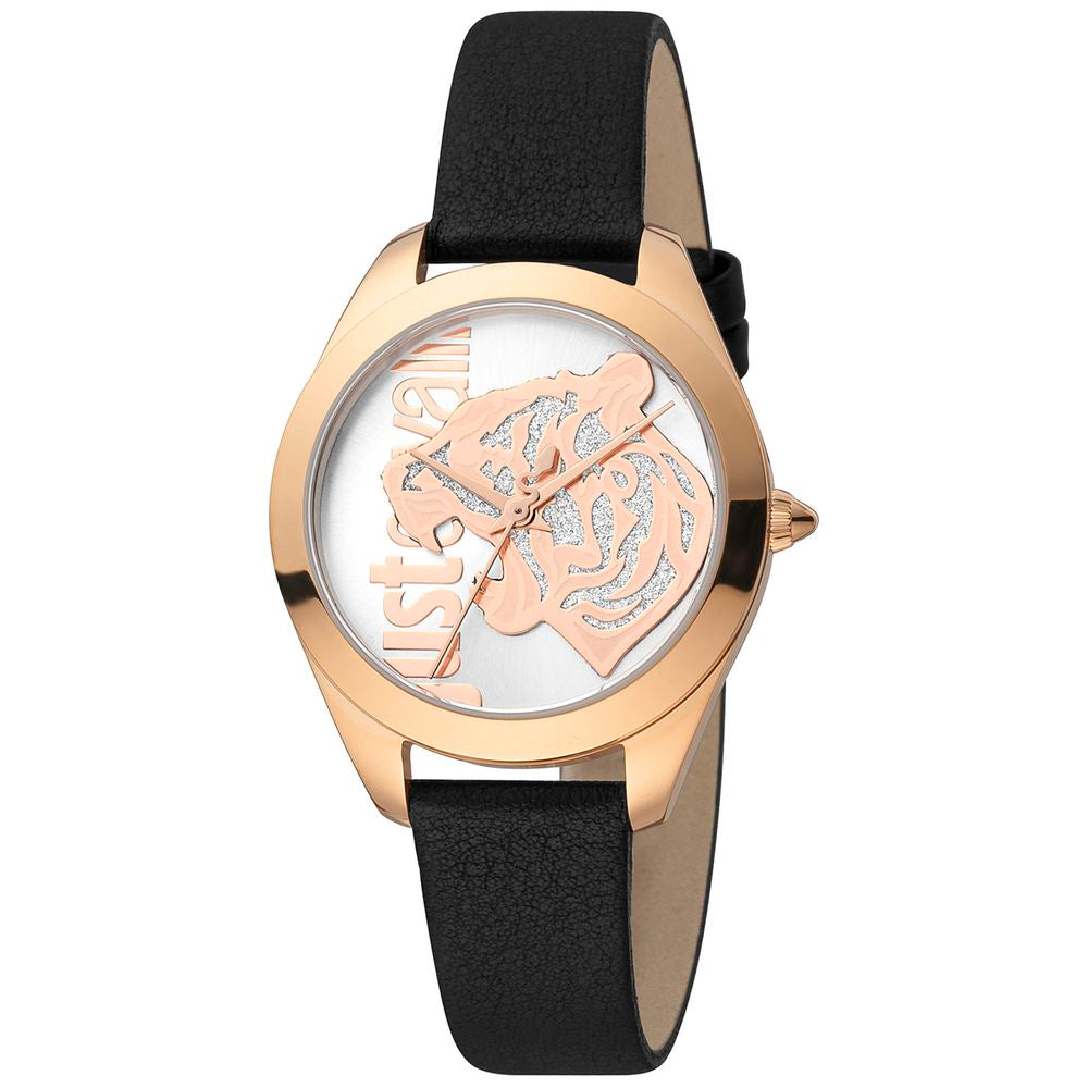Black Leather Dress Watch Just Cavalli Damenuhr
