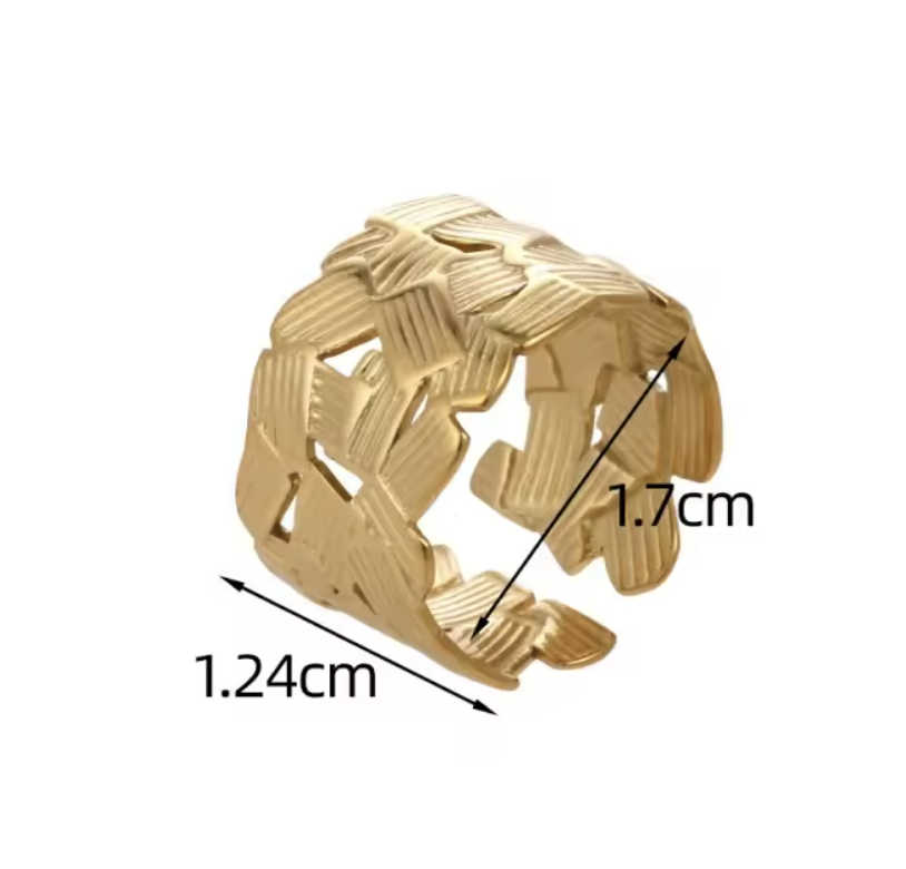 Breiter Flecht-Ring | Boho Silberring verstellbar | Edelstahl goldfarbend