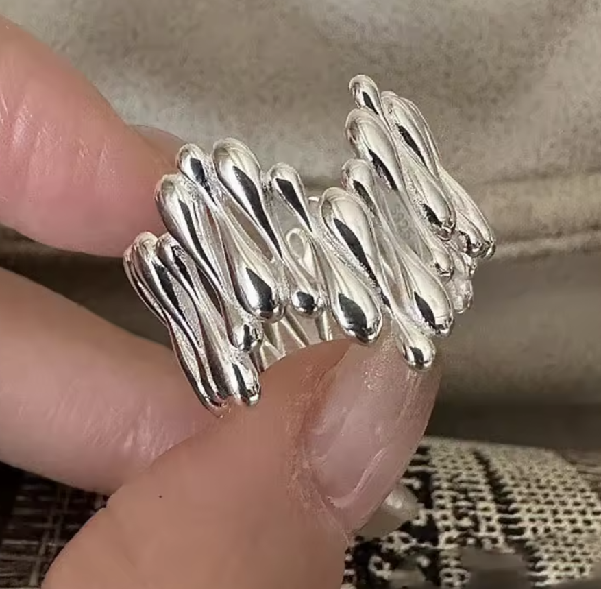 Chunky Avantgarde / Liquid Metal Style Silber Ring , 925 Silber, Silberring | größenverstellbarer Damenring