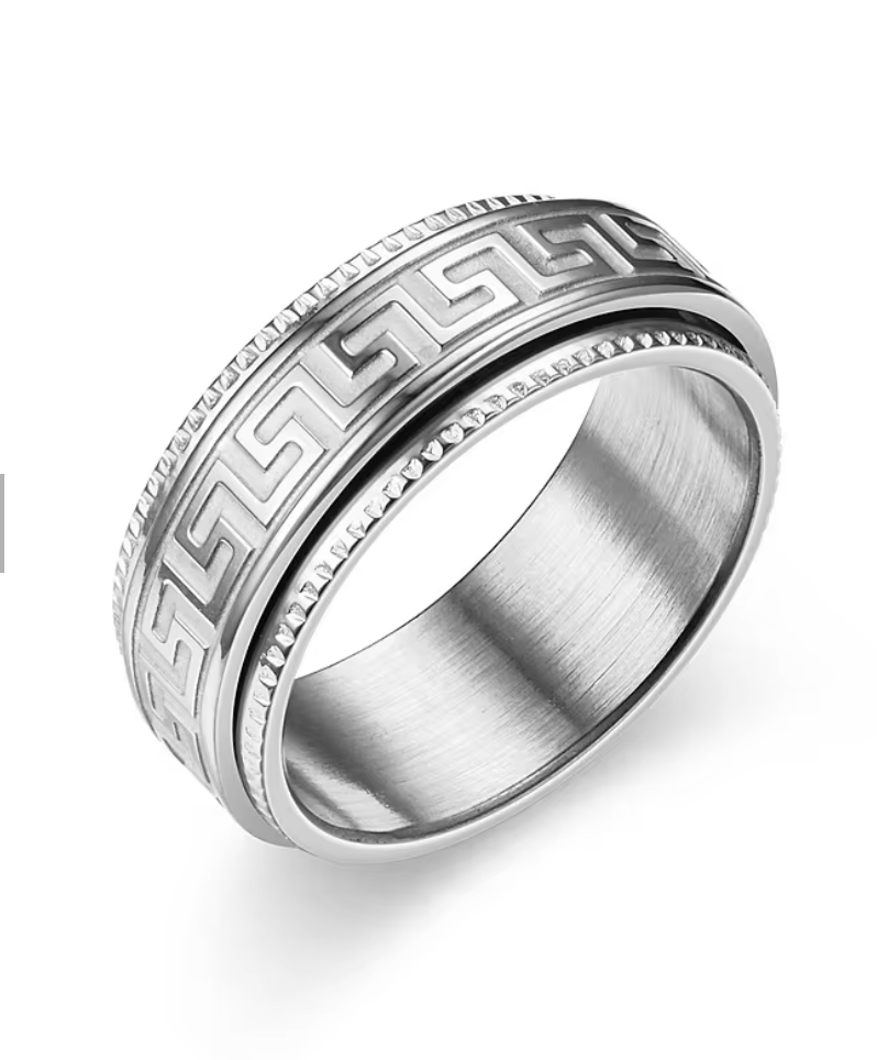 AURELIUS - der Meander-Ring im "Versace" Look aus Titan, Schwarz, Silber Gold, Herrenschmuck