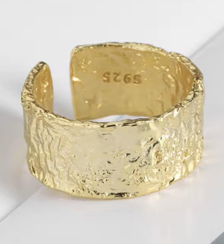 Ocean Ripple - Breiter -Ring , 925 Silber, in Silber und Goldlook, Größenvariabel