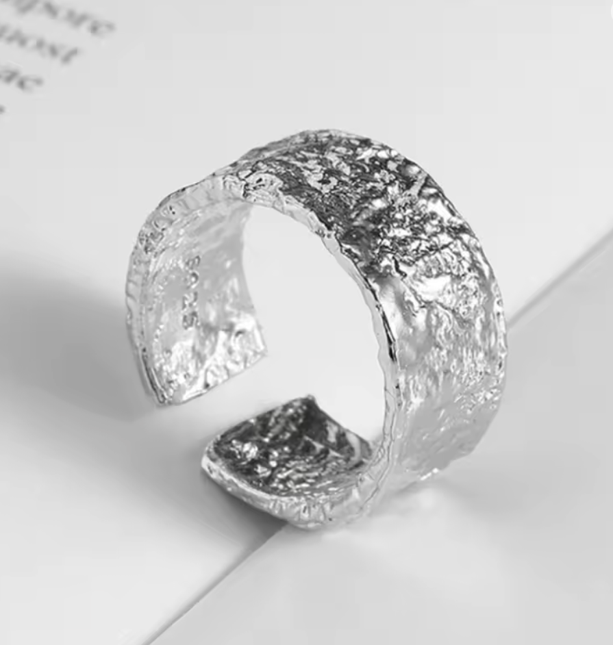 Ocean Ripple - Breiter -Ring , 925 Silber, in Silber und Goldlook, Größenvariabel