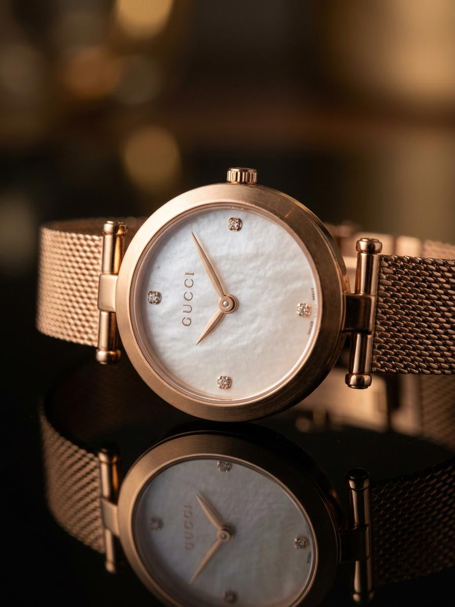 Gucci Diamantissima Damenuhr mit Perlmuttzifferblatt und rosegoldenem Armband - YA141517 (Kopie)