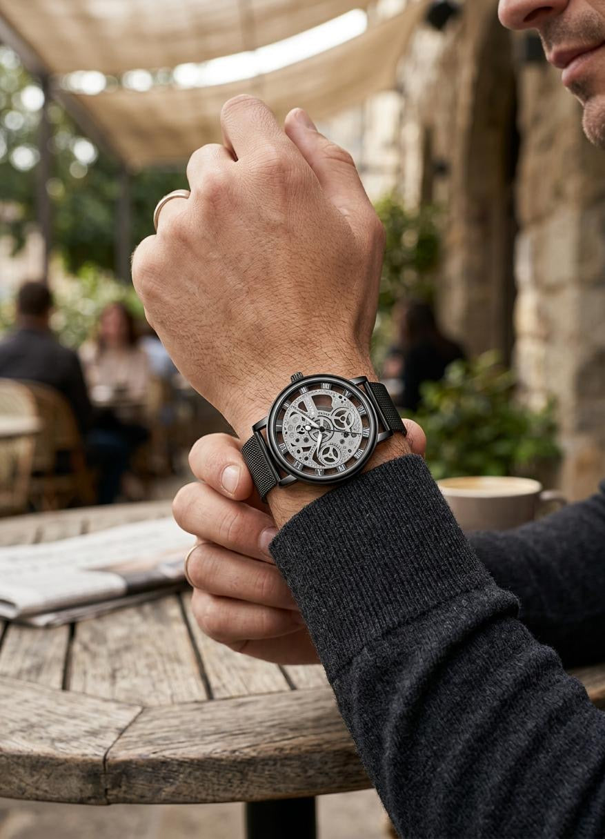 Skeleton Faux Mechanische Uhr im Metalldesign, 3 Varianten,