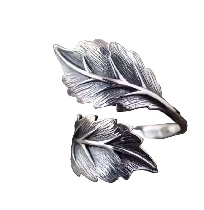 Landgirl Vintage Blatt Ring ist ein flexibel größenverstellbarer Damenring im Retro-Design