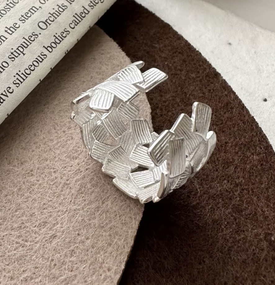 Statement Ring S925 Silber - Breiter Flecht-Ring | Boho Silberring verstellbar | MALASUgrößenverstellbarer Damenring gebürstet, Serling Silber