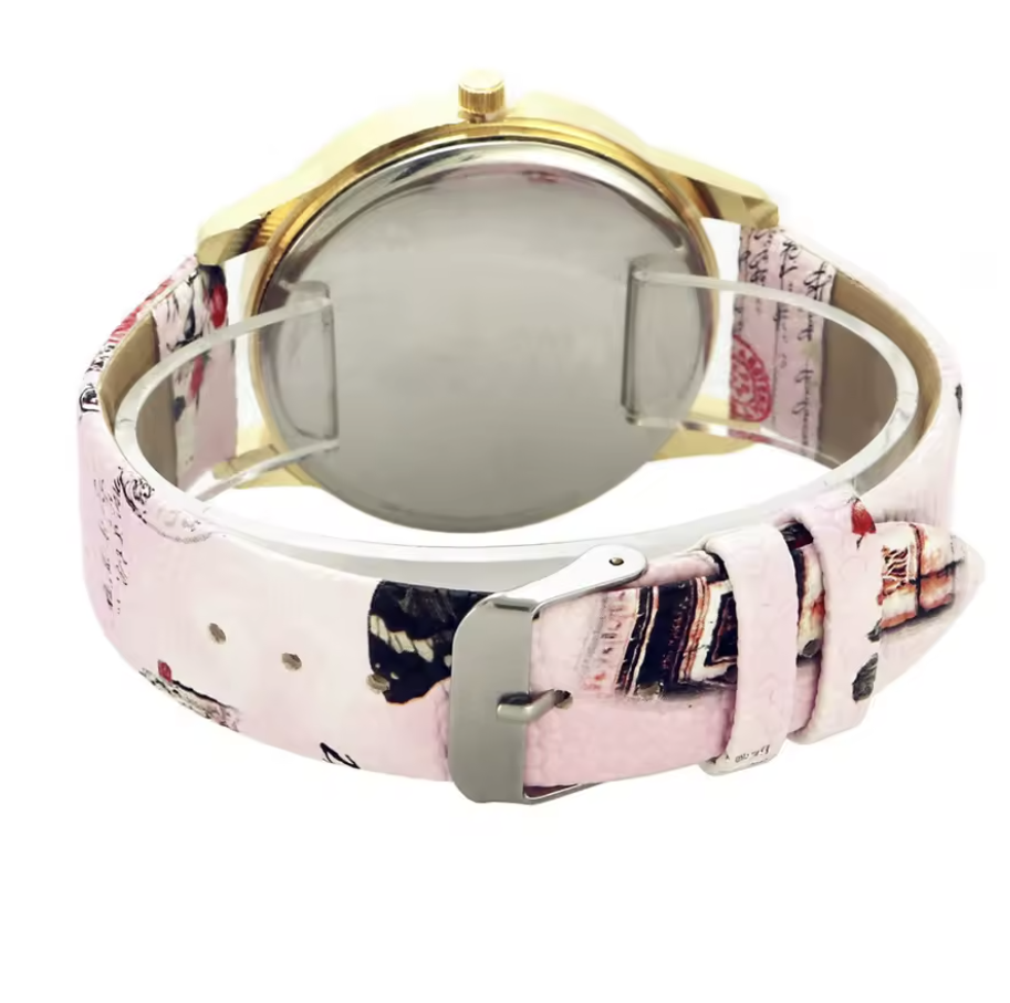 Damenuhr Lederband, Mode Damen Uhren Frauen mit Blumendruck , Uhr Luxus Casual Quarz Leder (Kopie)