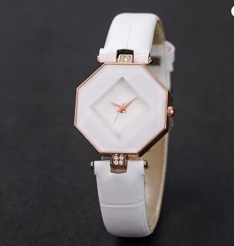 Damenuhr Lederband, Analog Quarzuhr Perlen Armband Set , weiß für Damen