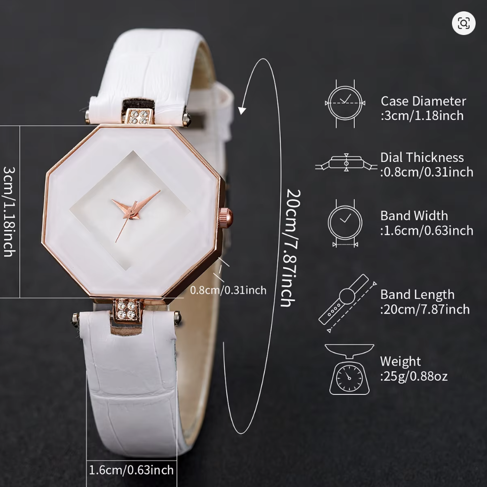 Damenuhr Lederband, Analog Quarzuhr Perlen Armband Set , weiß für Damen