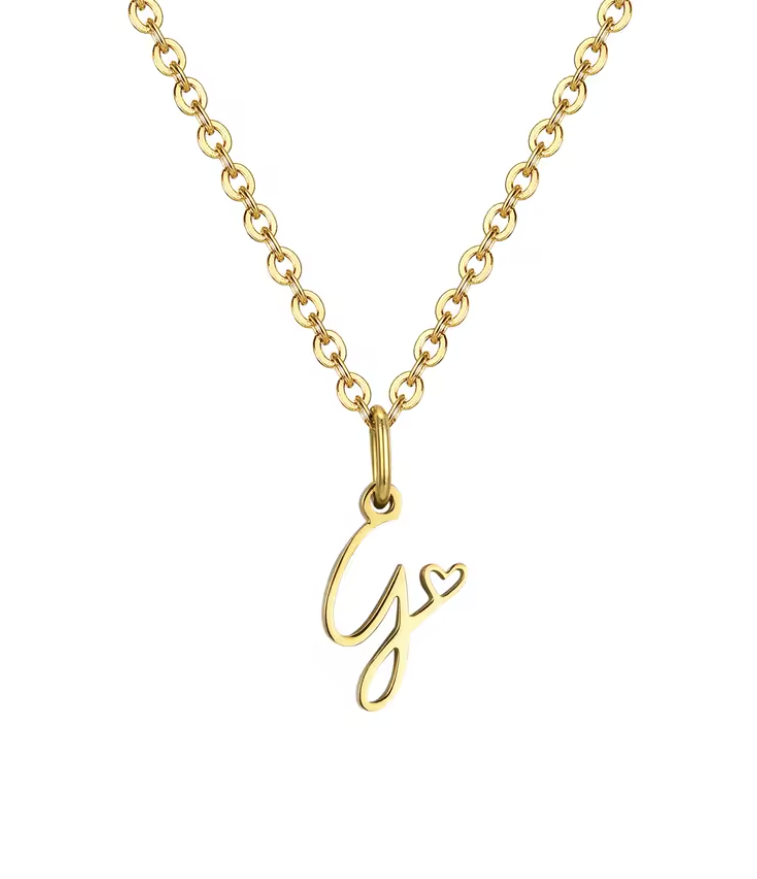 Sweet Heart - Zierliche Herz-Initial-Halskette für Damen, vergoldeter A-Z-Buchstaben-Anhänger, wasserfester Edelstahl-Schmuck, personalisierbar.