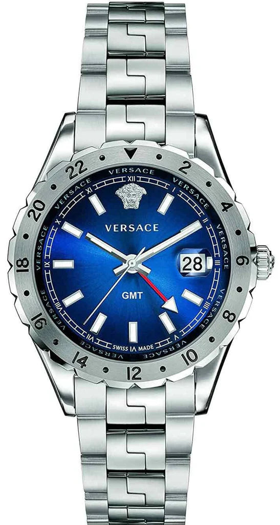Versace Hellenyium GMT Blau- Silber mit Stahl Band, Herrenuhr – V11010015