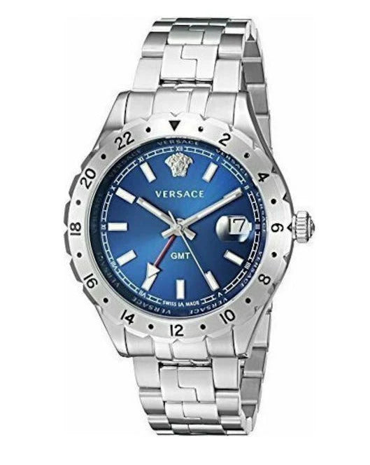 Versace Hellenyium GMT Blau- Silber mit Stahl Band, Herrenuhr – V11010015