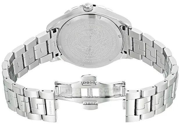 Versace Hellenyium GMT Schwarzes Zifferblatt Silber Metallarmband Herrenuhr – V11020015