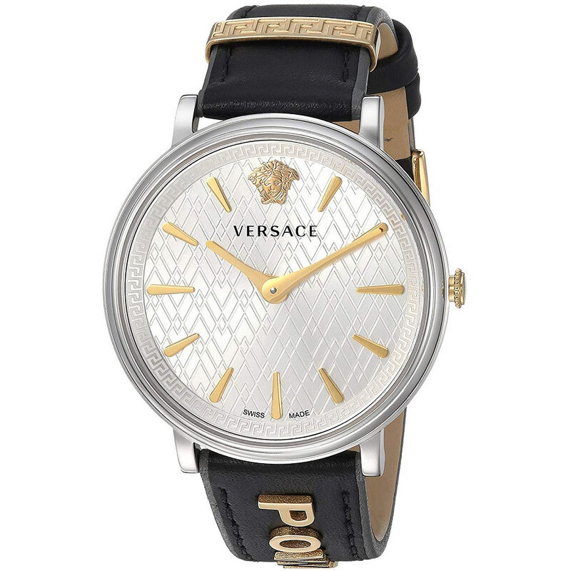 Versace V Circle Quarz Schwarzes Zifferblatt Lederarmbanduhr für Damen – VBP110017